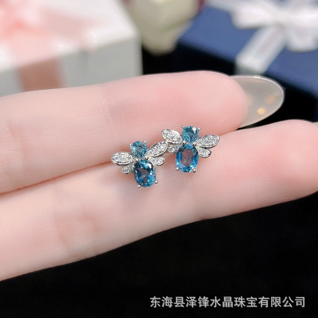 Zefeng Jewelry Natural Topa Stone Study S925 Silver Women's Main Stone 3*4+2*2 Cross -border one