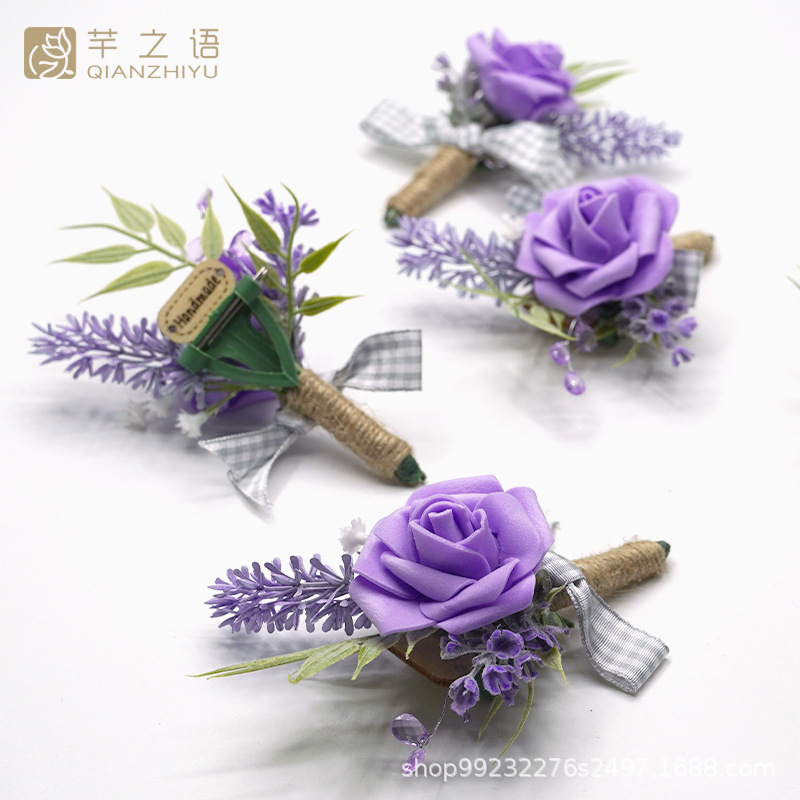 新品亞馬遜同款手工仿真小玫瑰胸花婚禮新娘伴娘歐式迎賓森系批發(fā)