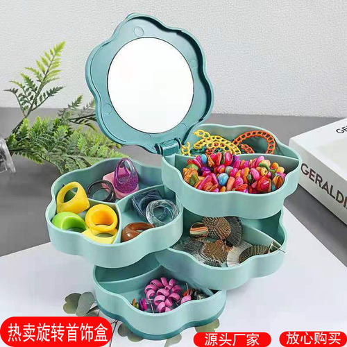 Hand jewelry box, multi-layer jewelry box, large capacity, earring, ear ring, necklace, plastic storage, rotating, portable jewelry box for women