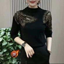 高档长袖打底衫女秋季新款烫钻设计感气质T恤2024显瘦遮肚子上衣