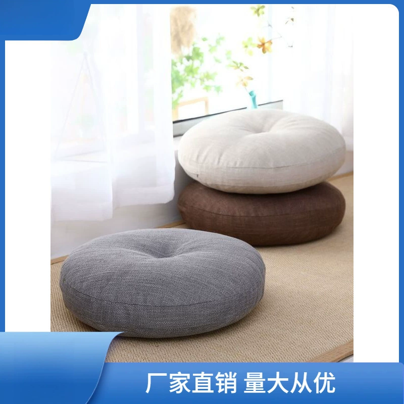 Утолщенная круглая подушка из хлопка и льна для медитации на полу на балконе в японском стиле, татами, подоконнике.