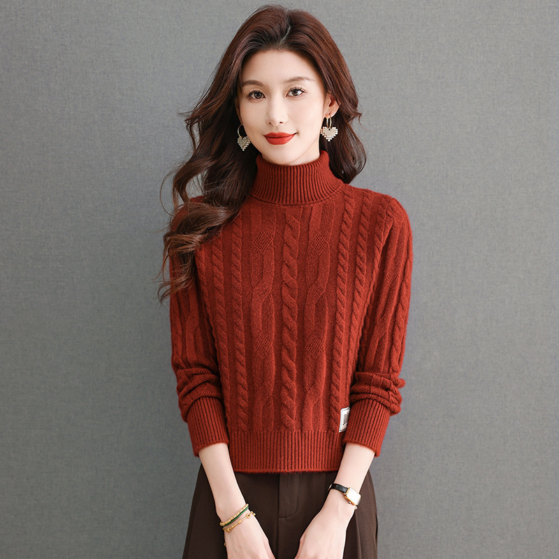 Light Fashion Versatile Turtleneck Sweater for Women, Short Winter Slim-Fit Knitted Petite Inner Wool Base Shirt