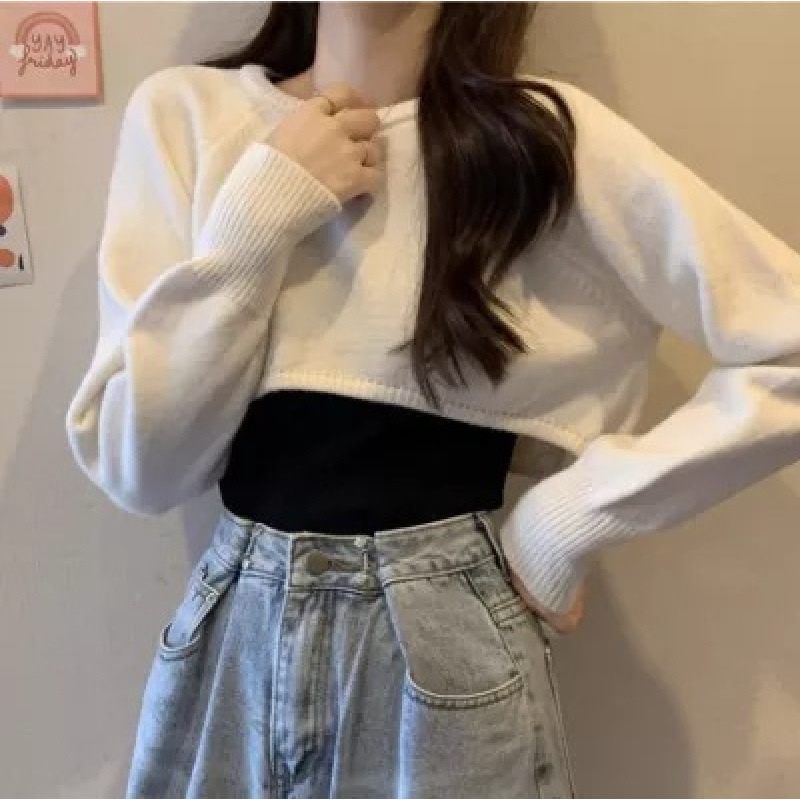 Short Pullover Knitwear for Women Spring & Fall 2023 New High-Waisted Half-Cut Navel-Baring Long-Sleeved Lazy Knitwear Blouse