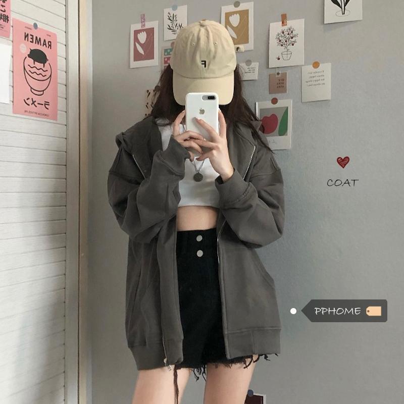 Happy Early Autumn MTM ~ Korean Jennie Lazy, Loose, Cold Grey Hooded Jacket