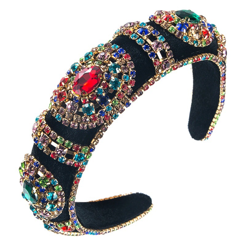 Heming diadema moda transfronteriza de terciopelo dorado rhinestone vidrio Diamante de ala ancha accesorios para el cabello de esponja europeo y americano ins retro diadema