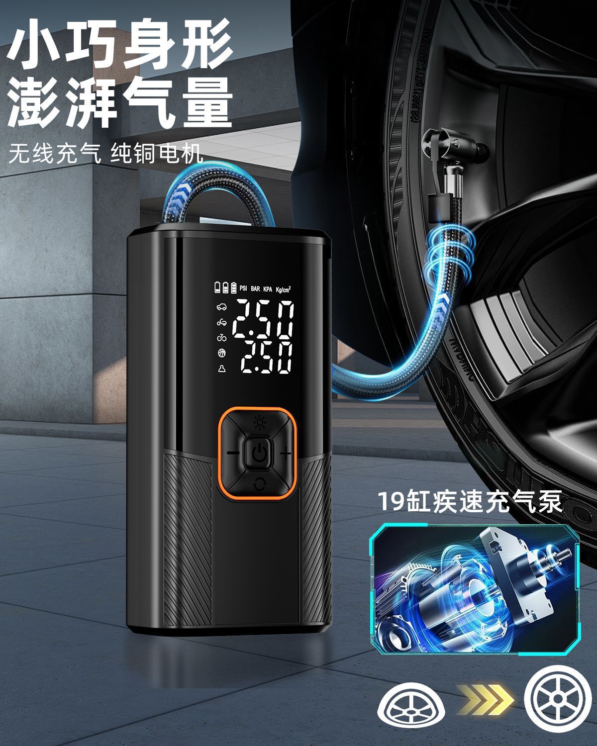Cross-Border Dedicated Car Wireless Air Pump Portable Car Air Pump Electric Car Tire High Pressure Inflator