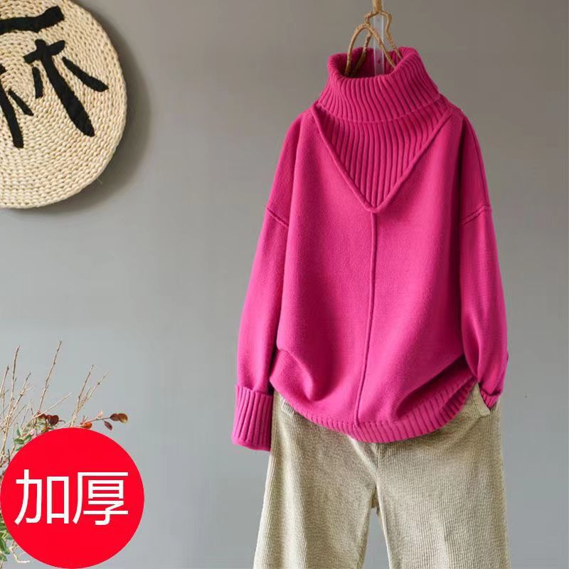 Export 2022 Spring and Autumn New Turtle Neck Women's Loose fleece-lined Thickened Solid Color Pullover Knitted Base Shirt Trendy Export 2022 Spring and Autumn New Turtle Neck Women's Loose fleece-lined Thickened Solid Color Pullover Knitted Base Shirt Trendy
