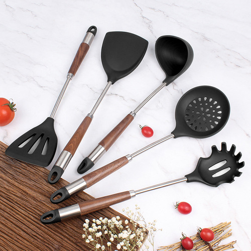 Cross-border silicone kitchenware set cooking spatula and spoon five-piece set non-stick cooking spatula silicone spatula
