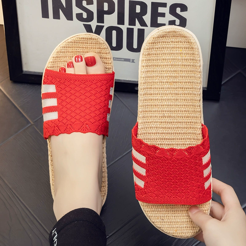 Льняные Тапочки женские летние 2023 Новые Домашние Нескользящие домашние хлопковые льняные тапочки с толстой подошвой мужские летние