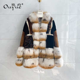 进口貂皮大衣女整貂狐狸毛领气质水貂皮草中长款2024新款冬