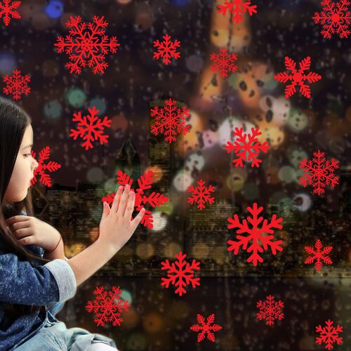 Christmas Snowflake Sticker Red and White Snowflake Sheet Window Sticker New Year Decorations Electrostatic Glass Sticker Sparkling Gold Powder Snowflake Wall Sticker