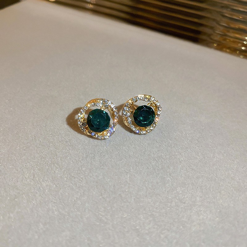 Temperamento de pendientes verdes pendientes ligeros lujosos de alto nivel sensación de pendientes zircon flores joyas geométricas al por mayor fábrica