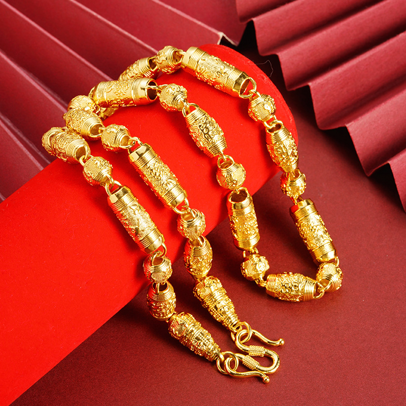 Collar de oro de arena de Vietnam Xiangyun Pan Long Fu Perlas de oro de latón chapado en oro para hombres joyas dominantes al por mayor