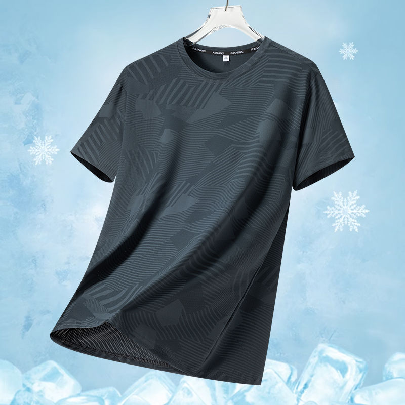 Source manufacturers ice silk thin quick-drying new round neck men's T-shirt casual fashion summer sports breathable loose