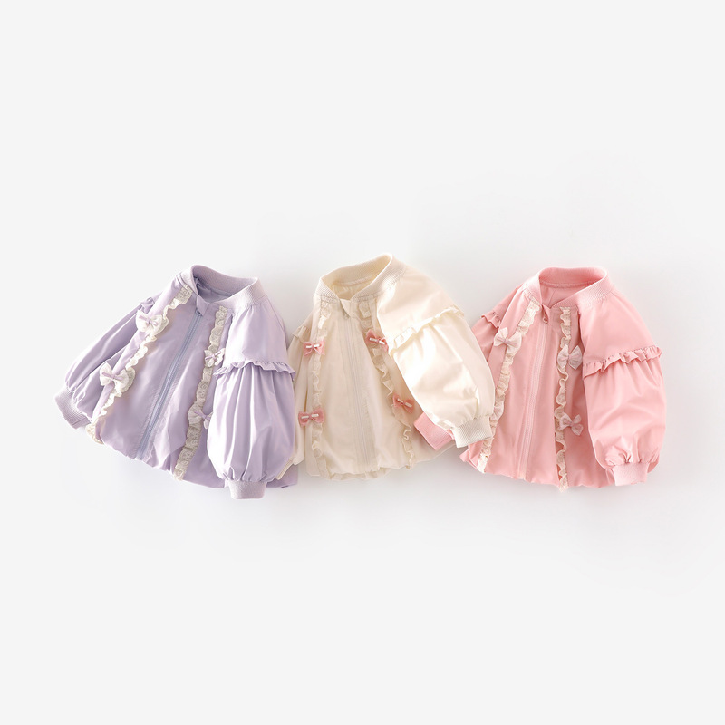 [No Returns or Exchanges] Girls' Bowknot Jacket 2026 New Spring and Autumn Baby Color-Blocking Lace Fashion Jacket Trendy