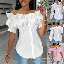 新款女装跨境外贸蕾丝花边拼接长袖衬衫ODL1290A系列