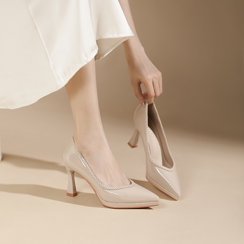 Giày cao gót nữ mũi nhọn đế xuồng platform gót 10 cm — Màu nude - 10CM