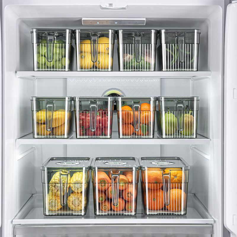 Caja de almacenamiento especial del refrigerador de la cocina con la manija más nítida de la categoría alimenticia que organiza el artefacto caja de almacenamiento plástica transparente