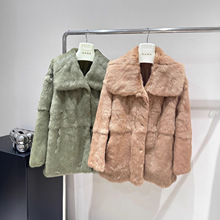 2025年冬新款中古感年轻款大翻领中长宽松兔毛皮草外套特价福利