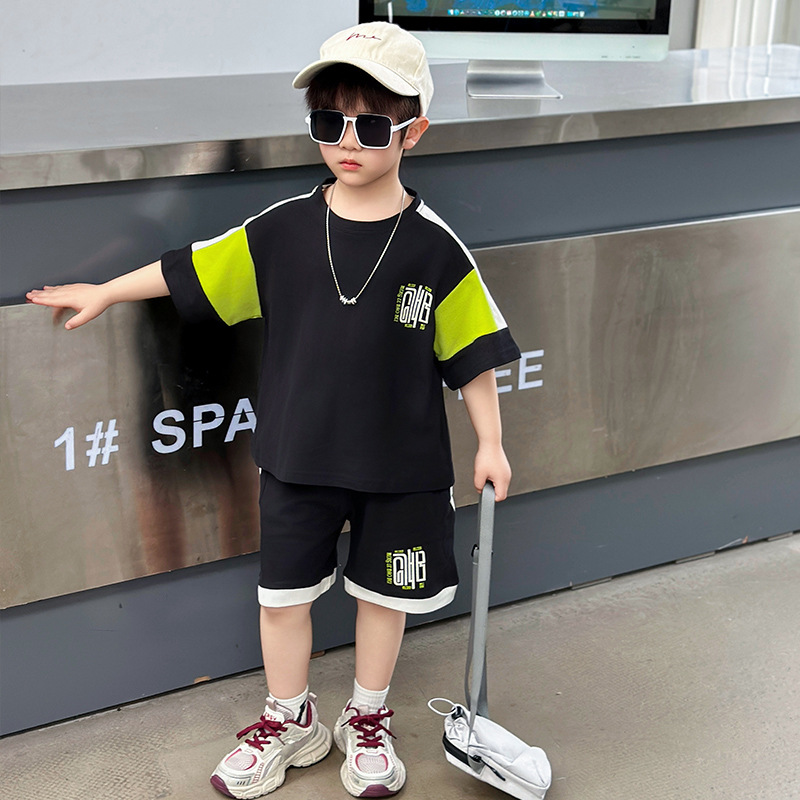 8081 ropa para niños traje para niños 2025 nuevo verano atractivo vestido de verano de manga corta de dos piezas ropa de bebé delgada