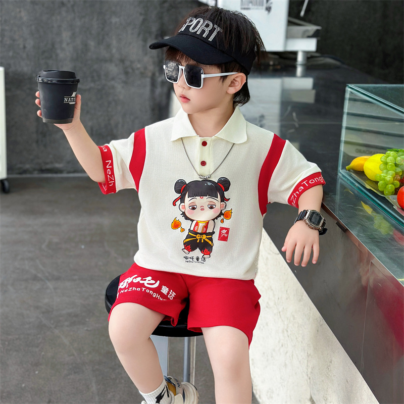 7311 ropa Nezha para niños traje de verano de dibujos animados para niños 2025 nuevos pantalones cortos de manga corta ropa de verano de moda para bebés