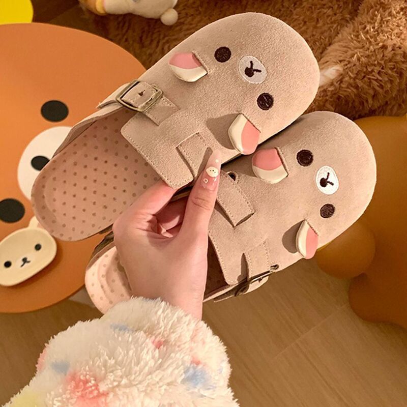 Rilakkuma Birkenstock Shoes Half Slippers Women's 2025 Spring New Birkenstock Shoes Thick-Soled Retro Half-Toe Shoes