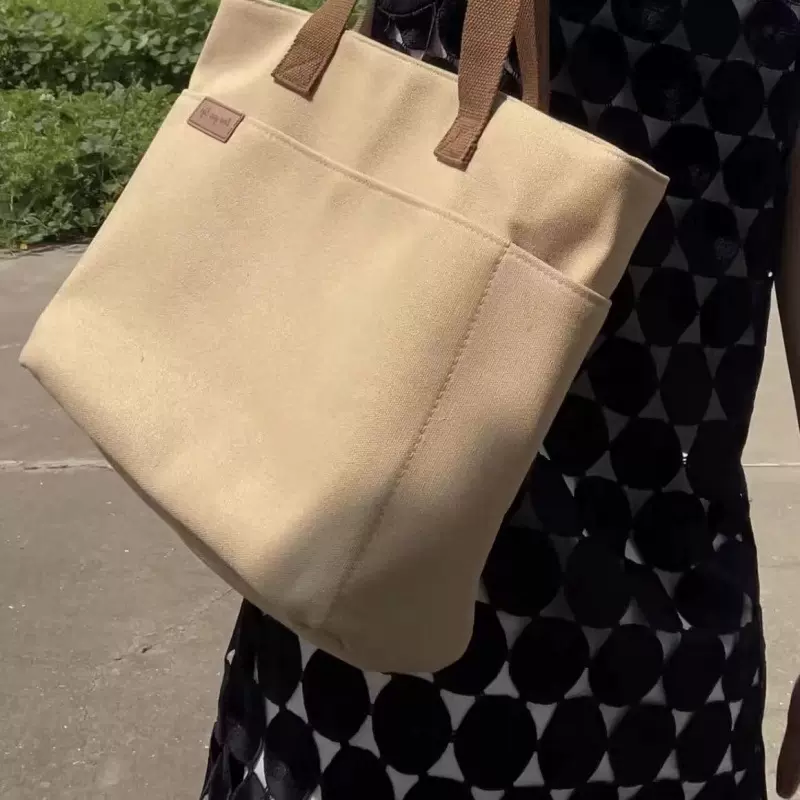 帆布包包女ins森系百搭单肩包大容量装书学生上课通勤包手提布包