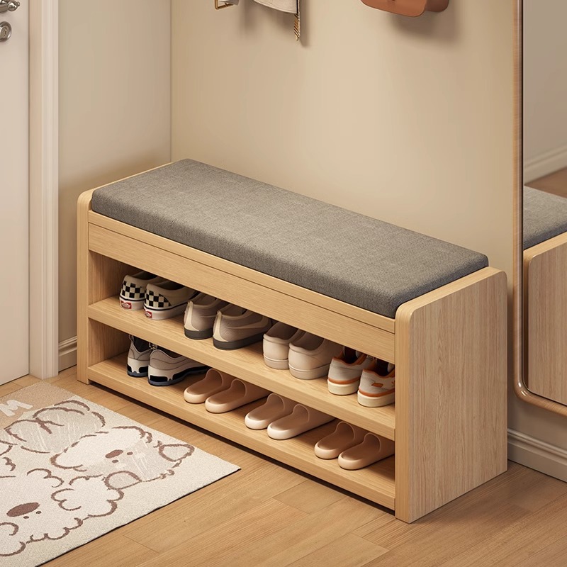 Taburete de cambio de zapatos en la puerta del armario de zapatos doméstico, taburete de asiento integrado de madera sólida, taburete de zapatos largo, estante de zapatos muy estrecho