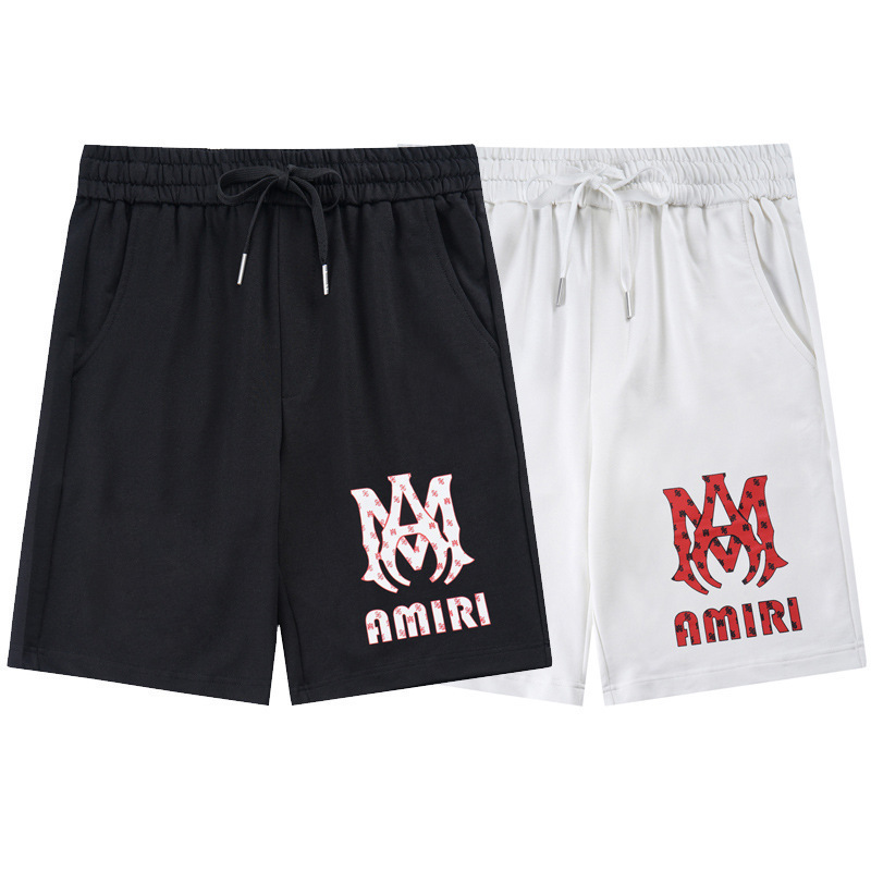 Amiri American High Street Style Paisley Leopard Print Classic Lettering Palm Angel Print Drawstring Sports Shorts Short Sleeves