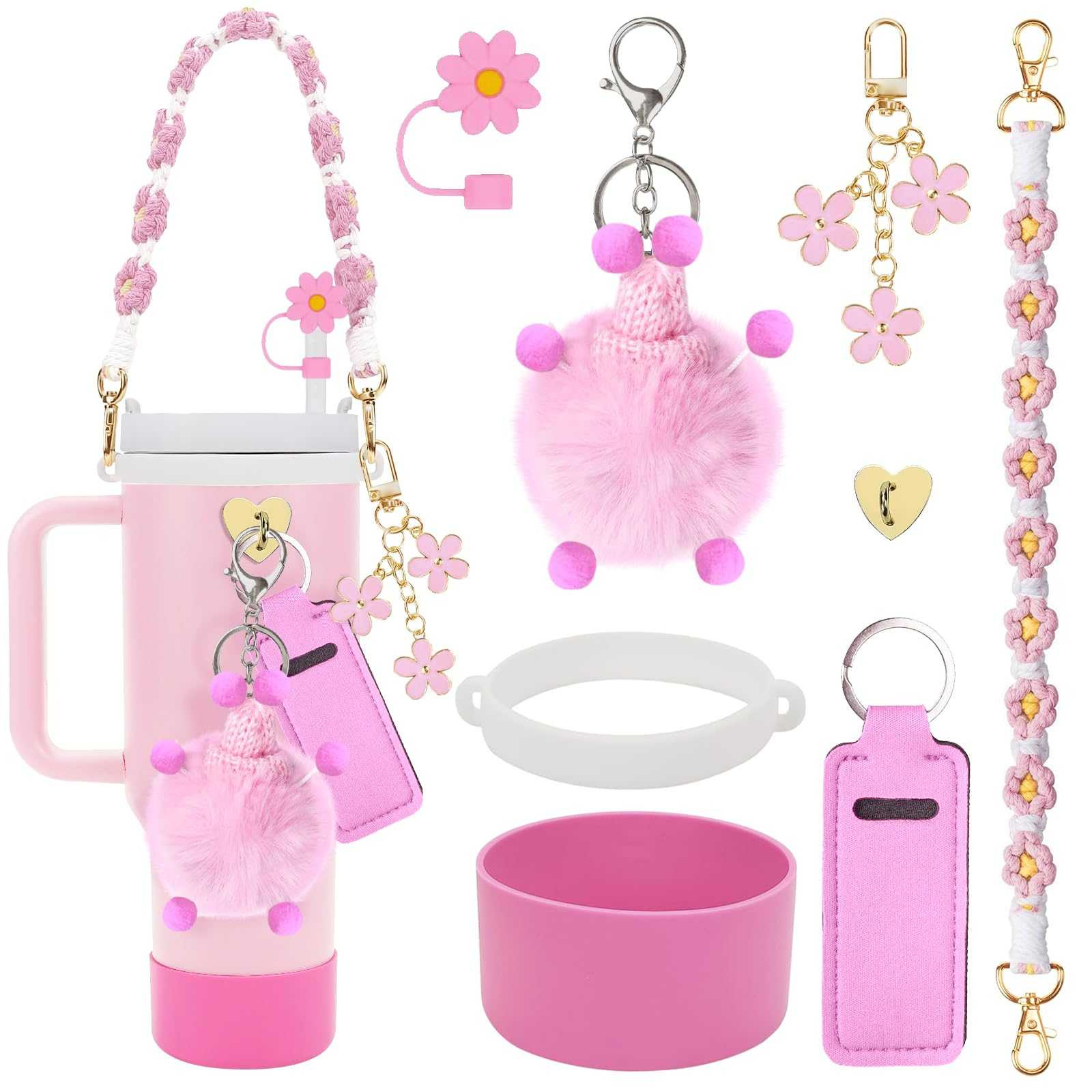 Accesorios de Amazon Stanley 40oz tejido corda de mano flor nudo gorra de paja cubierta taza colgante de pelo