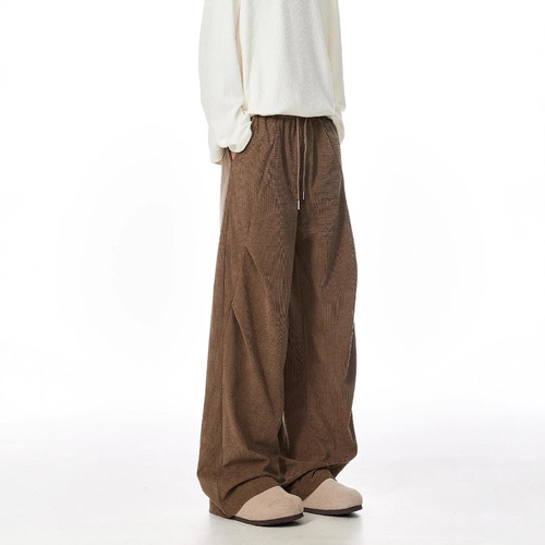 Linen Pants for Men - Winter Fleece Lined and Thickened, Streetwear Brand, Loose Straight Leg, Casual