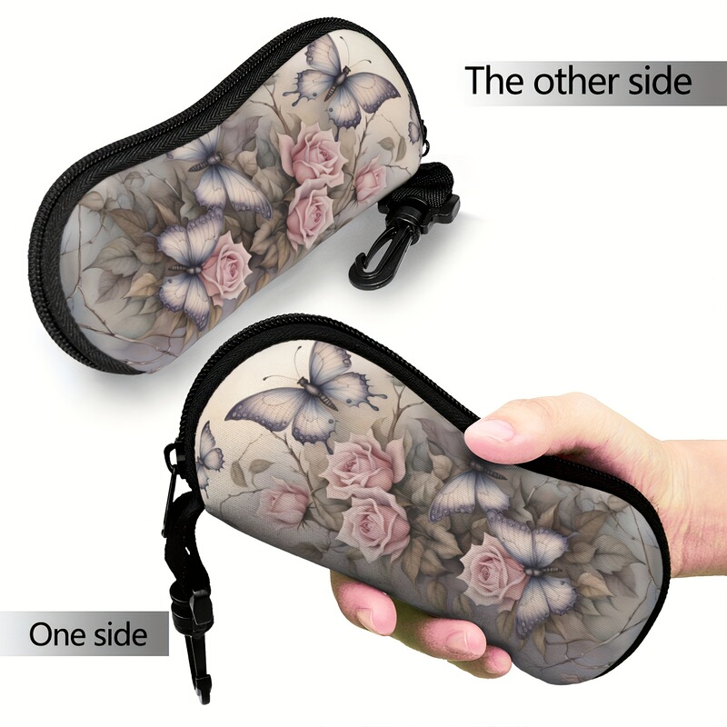 Butterfly Rose Printed Glasses Case Eyeglasses Storage Box Perfect Gift for Women Christmas or Daily Butterfly Rose Printed Glasses Case Eyeglasses Storage Box Perfect Gift for Women Christmas or Daily