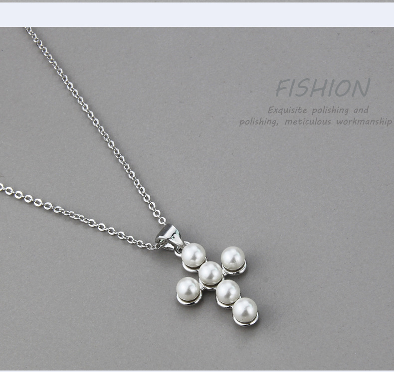 pearl cross necklace men and women copper plating cross faith pendant