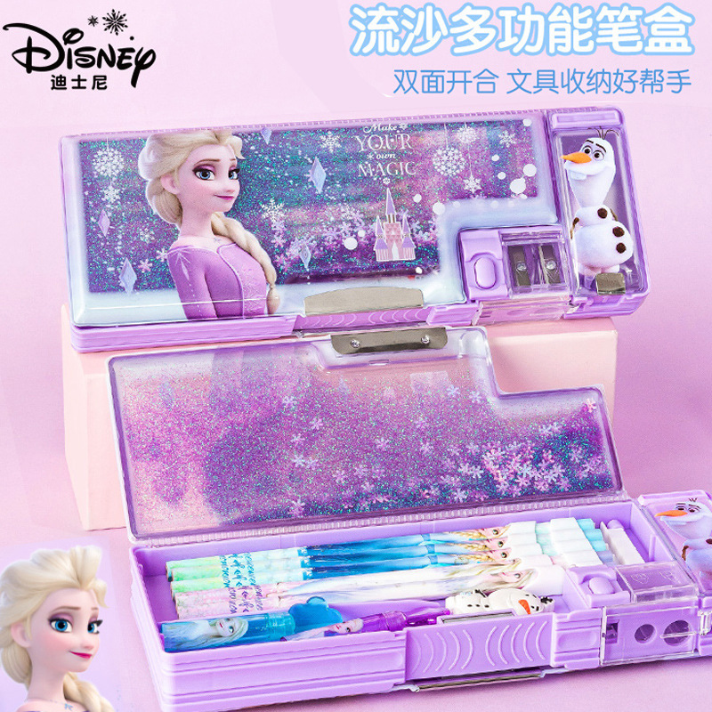 Disney Children's Stationery Box Frozen Princess Sand Art Multi-Functional Pencil Case for Female Elementary School Students Double-Layer Pencil Box Disney Children's Stationery Box Frozen Princess Sand Art Multi-Functional Pencil Case for Female Elementary School Students Double-Layer Pencil Box