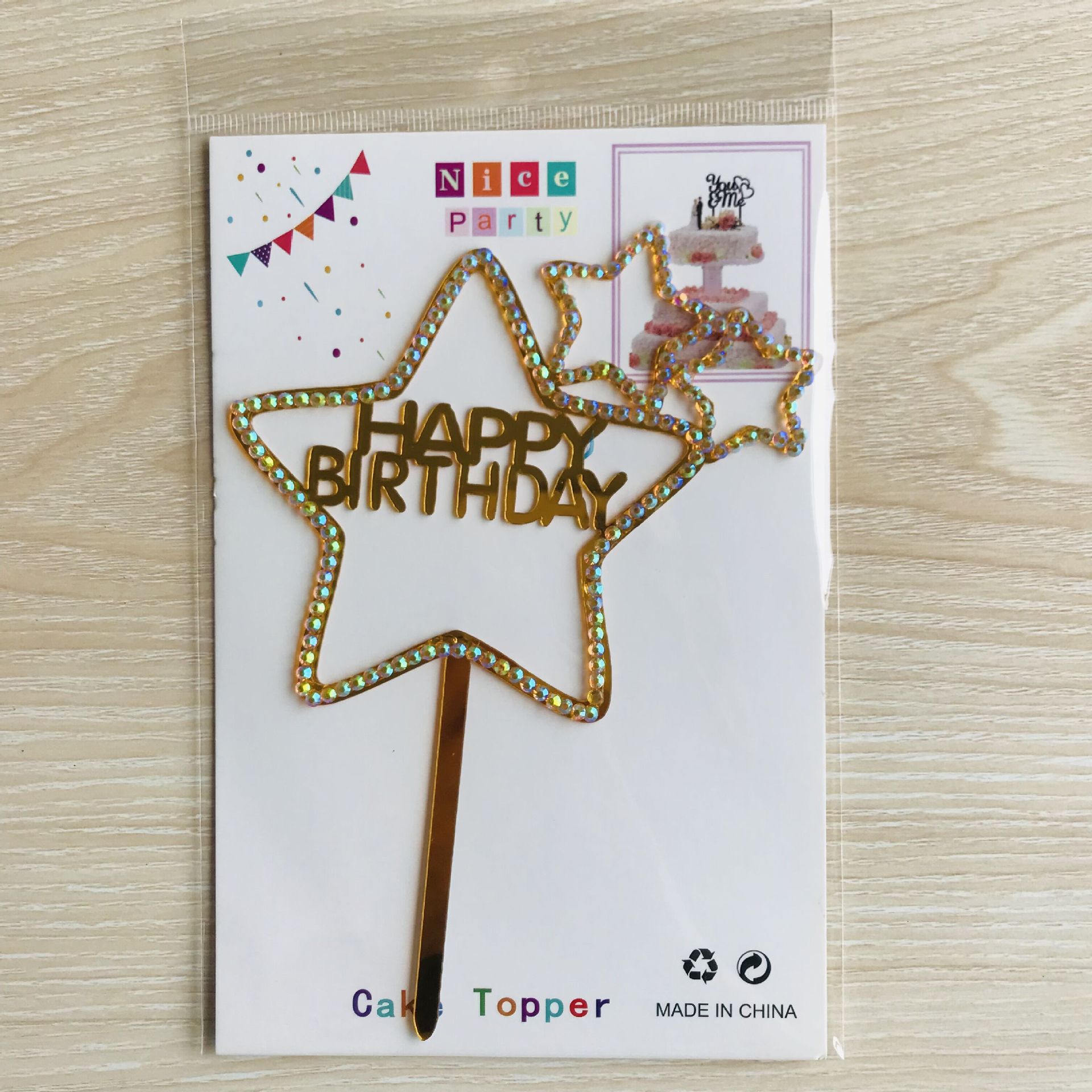 Suministro transfronterizo acrílico diamante Feliz Cumpleaños feliz cumpleaños pastel tarjeta inserción postre decoración mesa