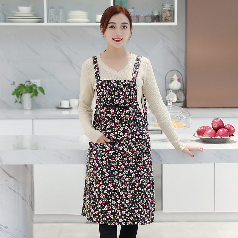 플로럴 스트랩 가죽 앞치마