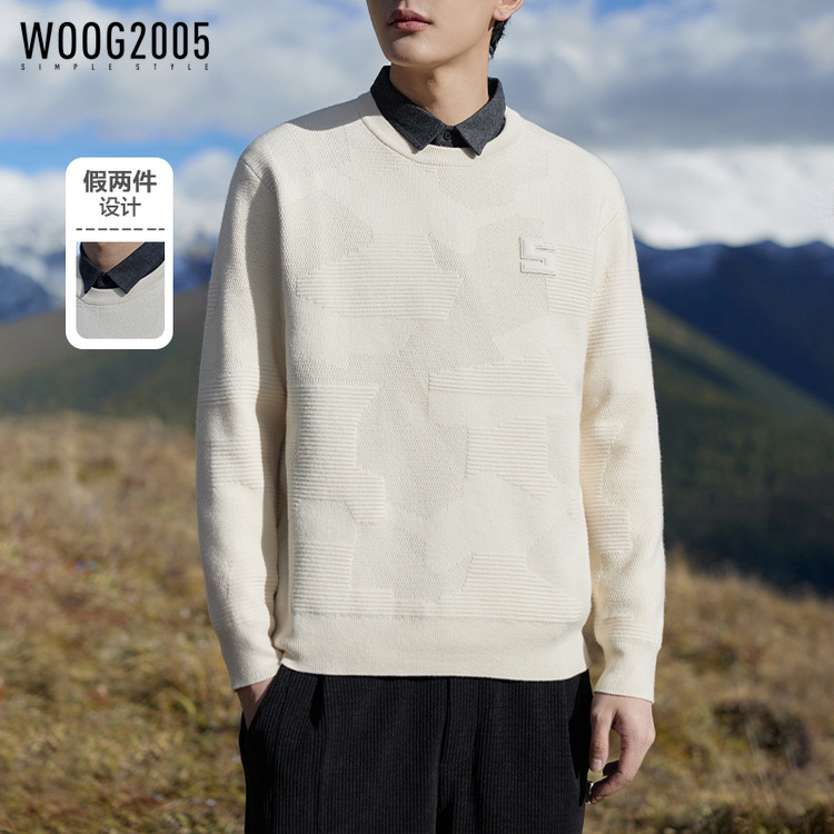 Fake Two-Piece Shirt Collar High-End Jacquard Sweater for Men 2025 Autumn and Winter New Style Slightly Loose Long-Sleeved Warm Knitwear