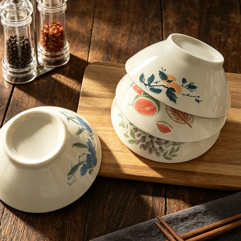 High-end rustic-style dinnerware set, including soup bowls and rice bowls, a simple and elegant tableware set, underglaze ceramic bowls for home use, and noodle bowls