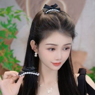 Beaded Bow small size Grab Clip Bangs Clip Broken Hair Front Ins Style Elegant Side Hair Clip Children's Hair Clip