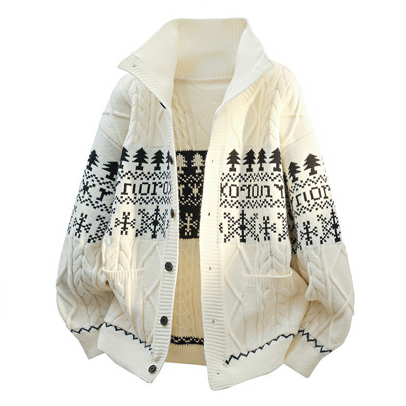 2025 Autumn/Winter New Fashion Lapel Christmas Sweater Cardigan Men's Knitted Loose Argyle Jacket Coat Plus Size 2025 Autumn/Winter New Fashion Lapel Christmas Sweater Cardigan Men's Knitted Loose Argyle Jacket Coat Plus Size