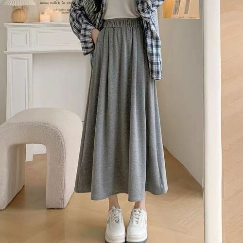 Grey Knit Glutinous Rice Skirt Women Minimalist Spring Summer A-line Semi-skirt Petite Person Umbrella Skirt Medium Length Yamamoto Skirt