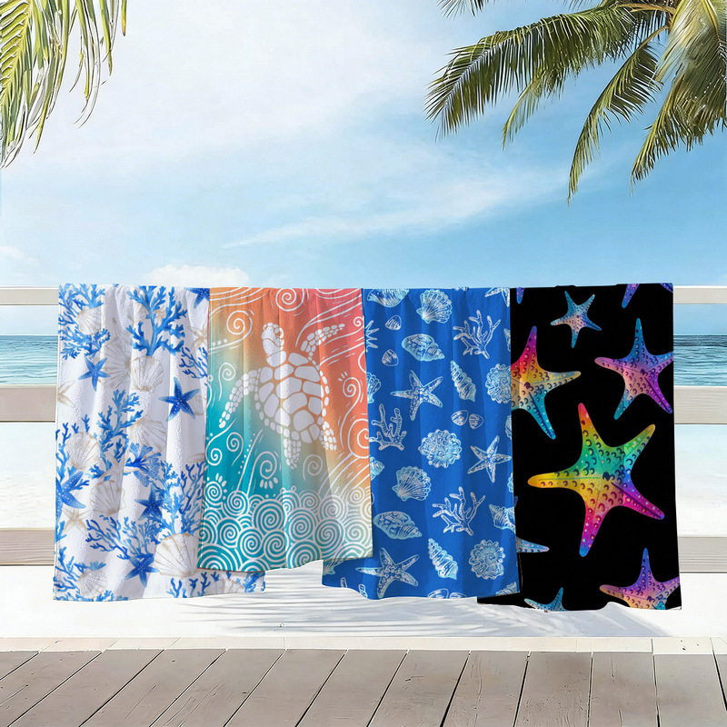 Cross-Border Nautical Series Printed Beach Towel, Adult Microfiber Beach Sun Protection Shawl, Quick-Drying and Water-Absorbent Towel
