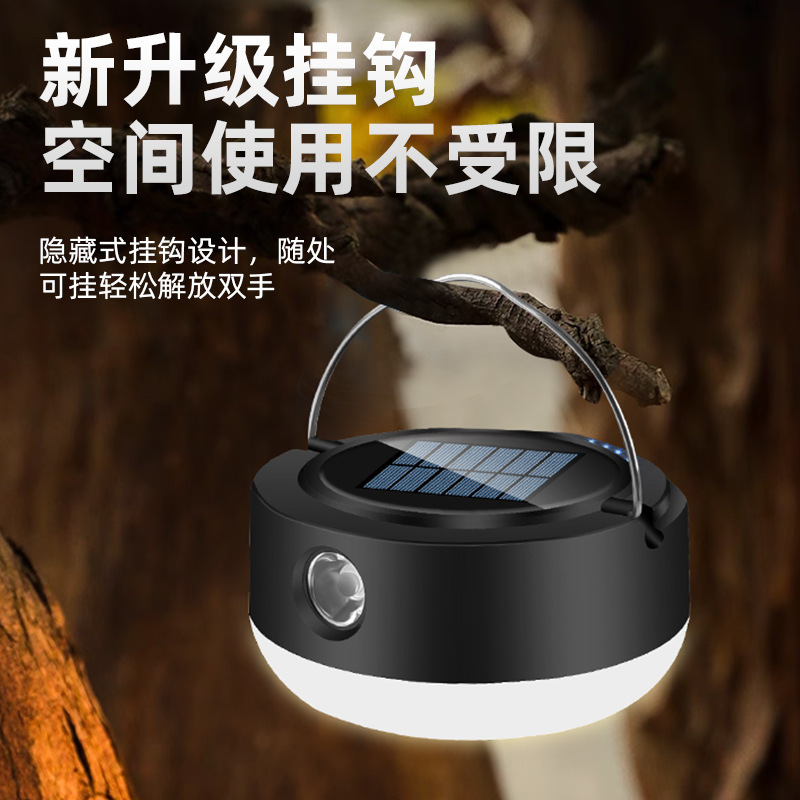 Luz de campamento solar transfronteriza gancho exterior portátil luz de campamento redonda gran área luz de inundación atmósfera luz de campamento