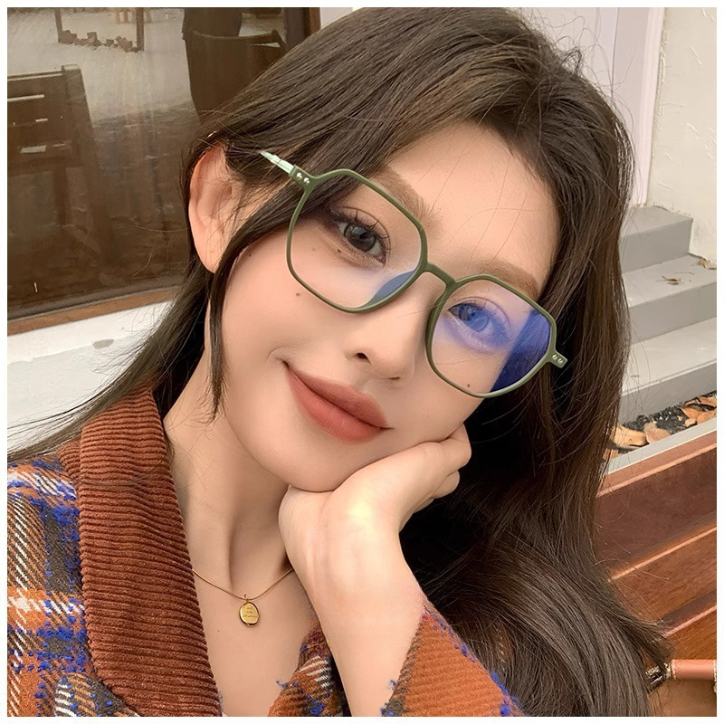 Gafas anti-luz azul, gafas para leer, cara redonda, artefactos de maquillaje simple, cara pequeña, montura grande, gafas para leer de moda de un solo brillo