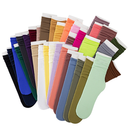 Pure Color Women's Socks, Thin Ice Socks, Summer Mid-Calf, Velvet Japanese Style Pile Socks, Breathable Candy Socks Wholesale