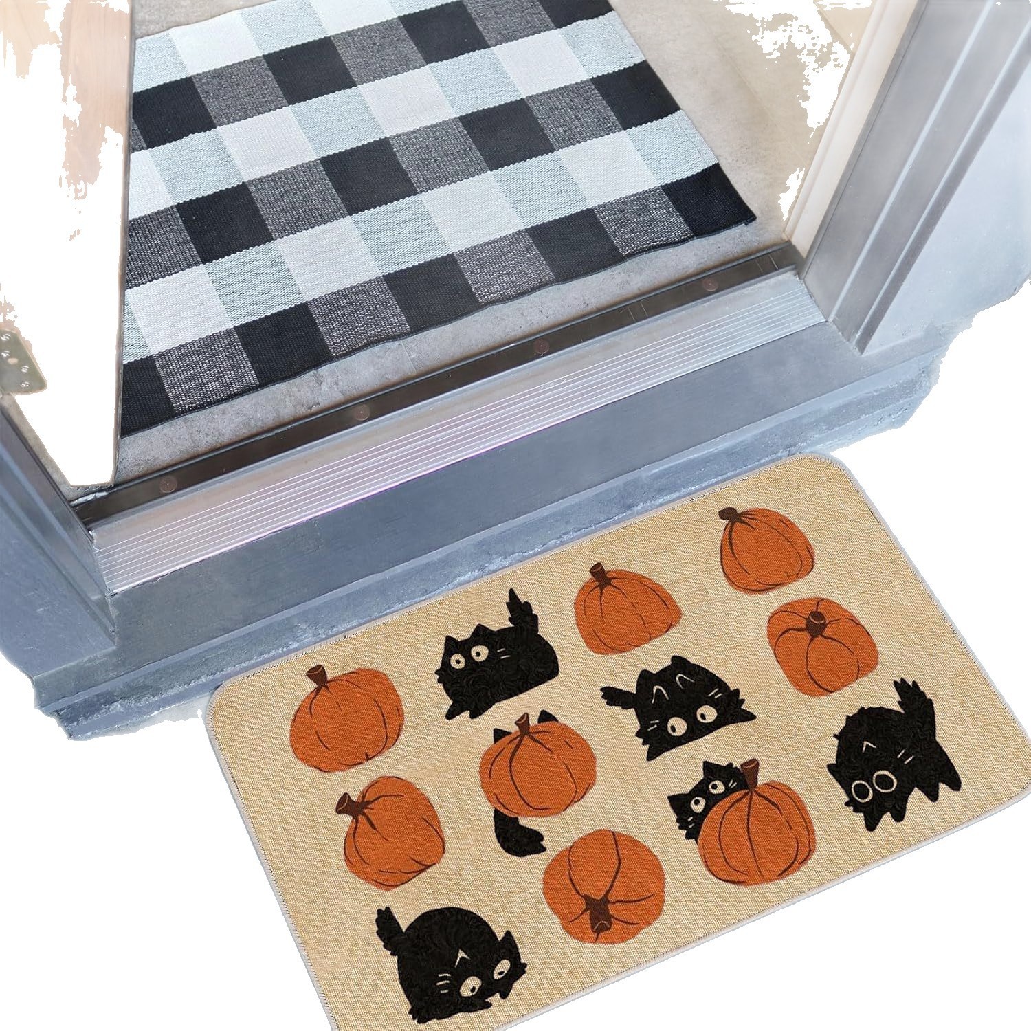 Halloween otoño calabaza alfombra de suelo en la puerta alfombra de lino alfombra de decoración textil al por mayor alfombra de pies