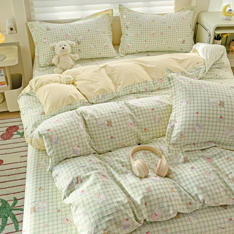100% algodón cuatro piezas dormitorio de estudiantes de algodón dibujos animados sábanas de cama de tres piezas de ropa de cama