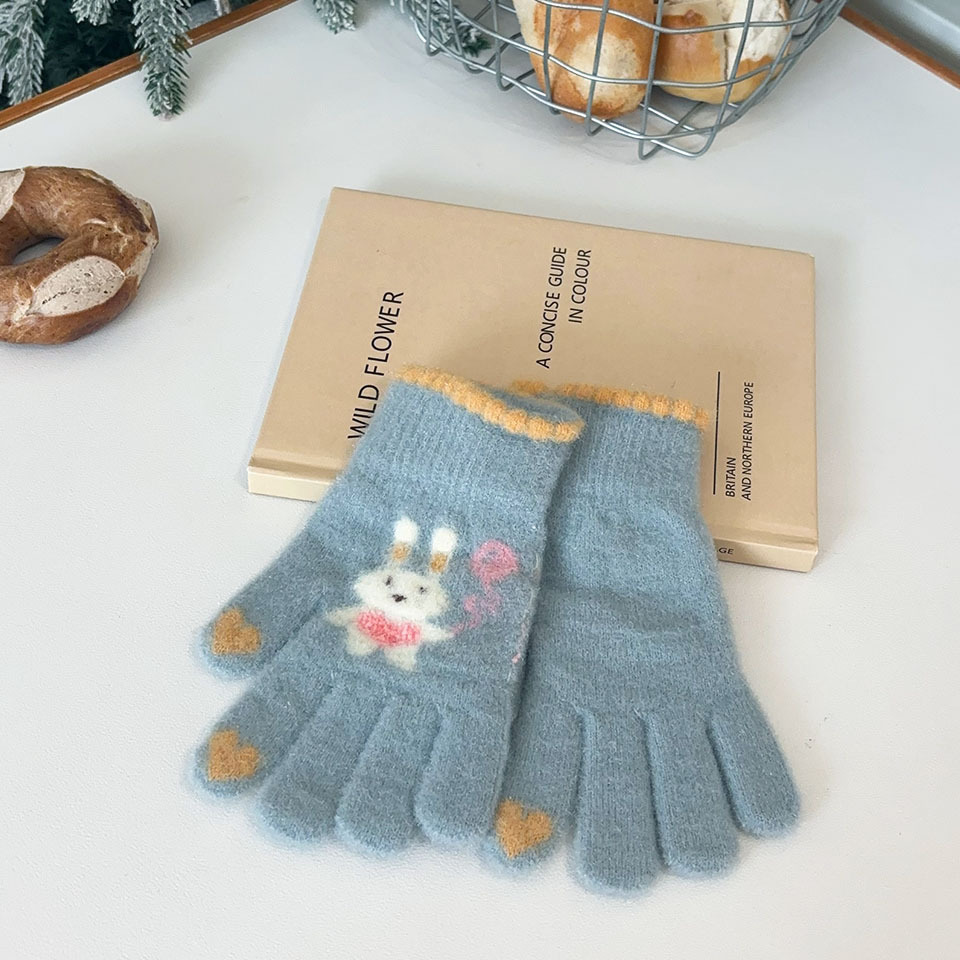 Nuevos globos amor conejo niña guantes de lana otoño e invierno ciclismo anticongelante manos a prueba de frío niños lindos cinco dedos