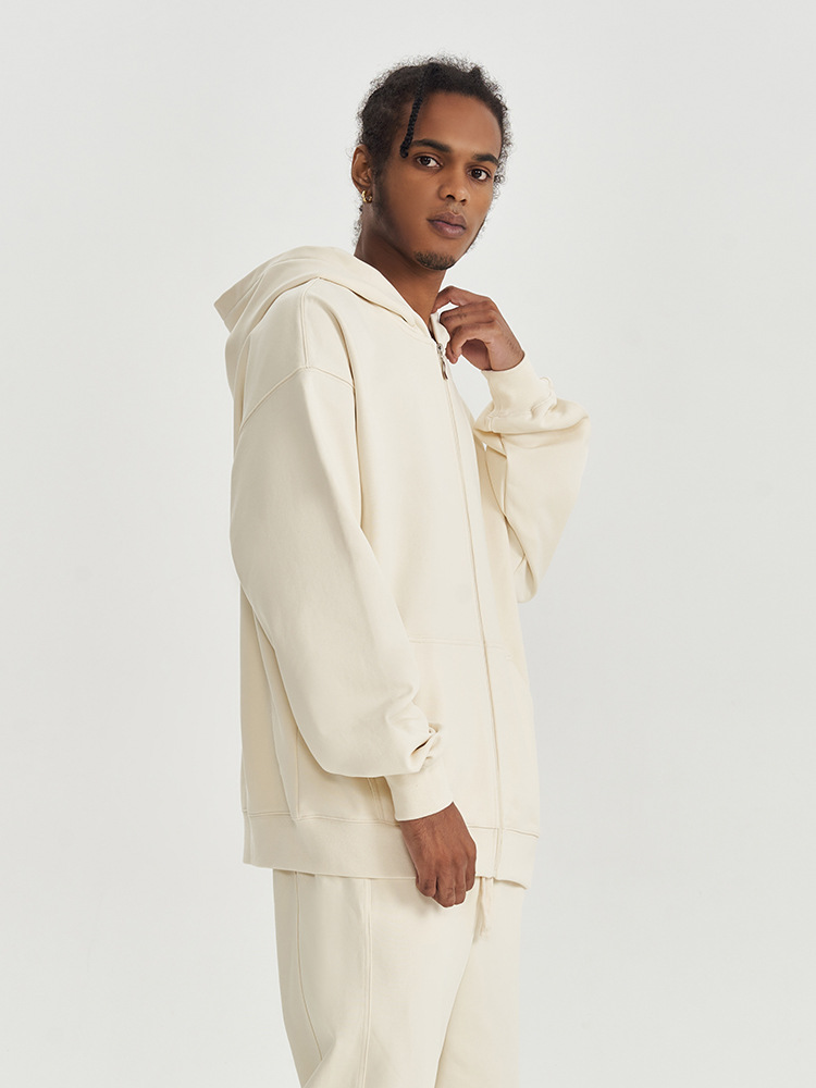 2025 秋と冬の新 450 グラムテリールーズトレンディなブランドジッパーフード付きスウェットシャツ無地カジュアルメンズ暖かいジャケット