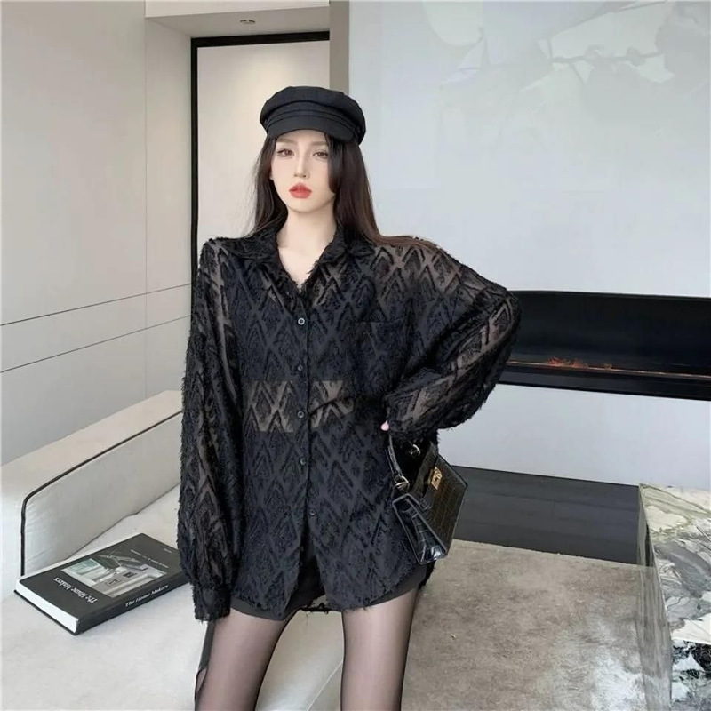 Tassel Lace Shirt Women's Design Niche Spring & Fall Korean Style Versatile Loose Shirt Mid-Length Long-Sleeved Top Trendy